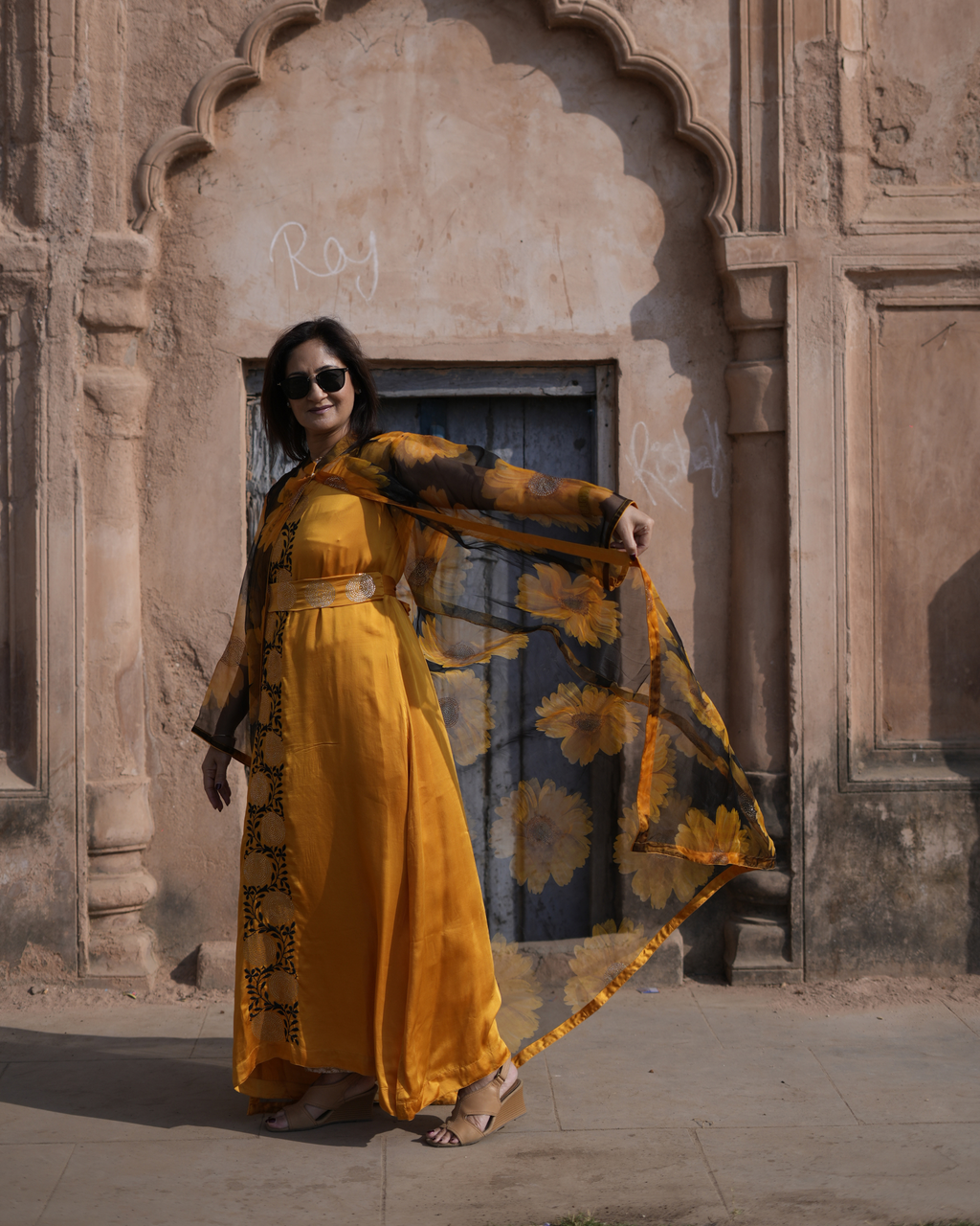 Husn-e-Aftab: Silk-Organza Two-Piece Evening Gown (Mukaish)