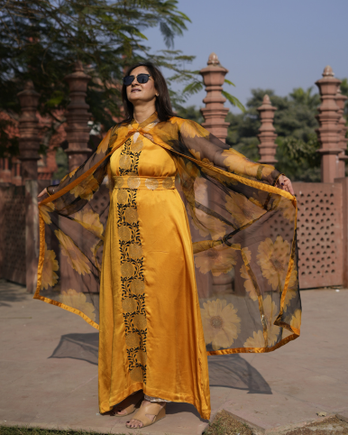 Husn-e-Aftab: Silk-Organza Two-Piece Evening Gown (Mukaish)