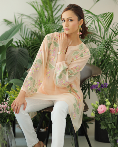 Blooming Vine Shirt - Sheer Chiffon Chikankari Shirt