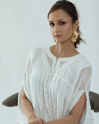 Pristine White Jalabiya-Gown: Georgette with Chikankari & Mukaish