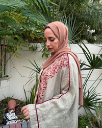Olive Linen Gul Shrug - Hand-Embroidered Long Linen Shrug
