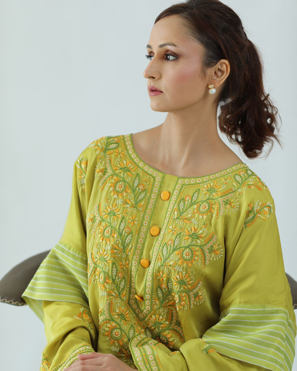 Noor Kaftan: Satin-Silk Chikankari Kaftan