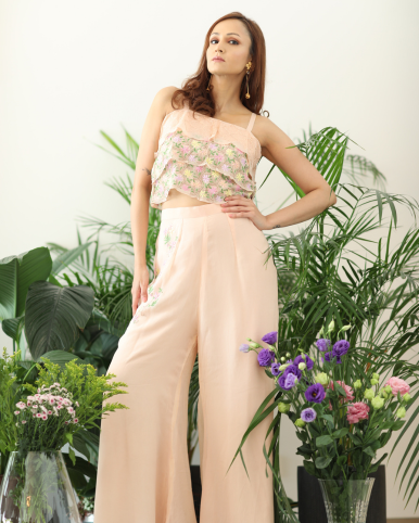 Sunshine Blossam Set - Hand-Embroidered Chiffon Two-Piece