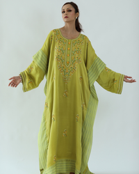 Noor Kaftan: Satin-Silk Chikankari Kaftan