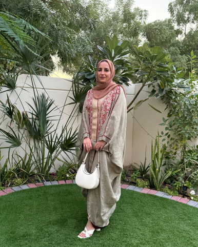 Olive Linen Gul Shrug - Hand-Embroidered Long Linen Shrug