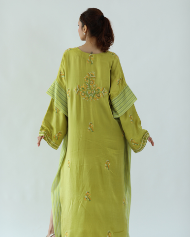 Noor Kaftan: Satin-Silk Chikankari Kaftan