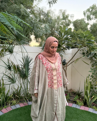 Olive Linen Gul Shrug - Hand-Embroidered Long Linen Shrug