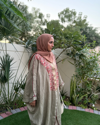 Olive Linen Gul Shrug - Hand-Embroidered Long Linen Shrug