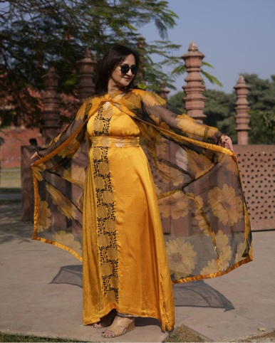Husn-e-Aftab: Silk-Organza Two-Piece Evening Gown (Mukaish)
