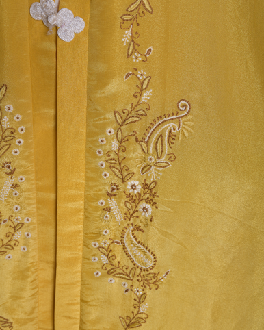 Zaed-E-Khubsurat Long Tissue Jacket - Yellow Chikankari (Handcrafted)