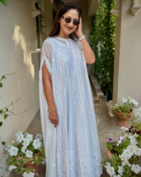 Pristine White Jalabiya-Gown: Georgette with Chikankari & Mukaish
