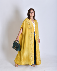 Zaed-E-Khubsurat Long Tissue Jacket - Yellow Chikankari (Handcrafted)