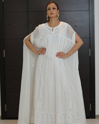 Pristine White Jalabiya-Gown: Georgette with Chikankari & Mukaish