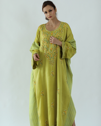 Noor Kaftan: Satin-Silk Chikankari Kaftan
