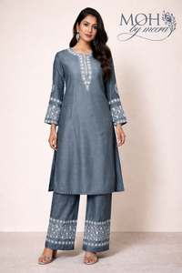 Mul Chanderi Co-ord Set with Farshi Salwar - Heavy Embroidery
