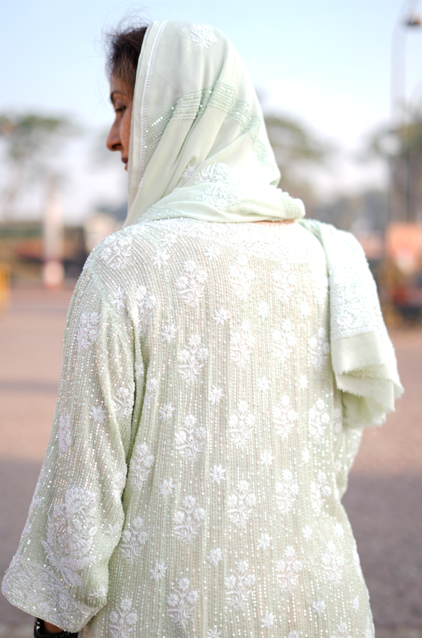Noor-e-Henna Gown - Mint Georgette Two-Piece with Chikankari