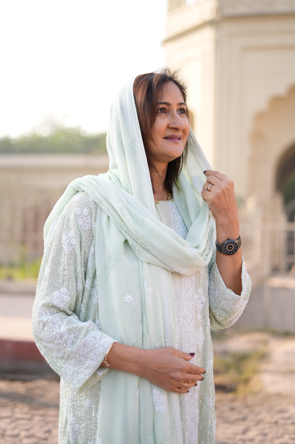 Noor-e-Henna Gown - Mint Georgette Two-Piece with Chikankari