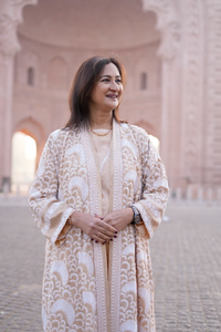 Layali Luxe Long Jacket - Chikankari Embroidered Silk Longline Jacket