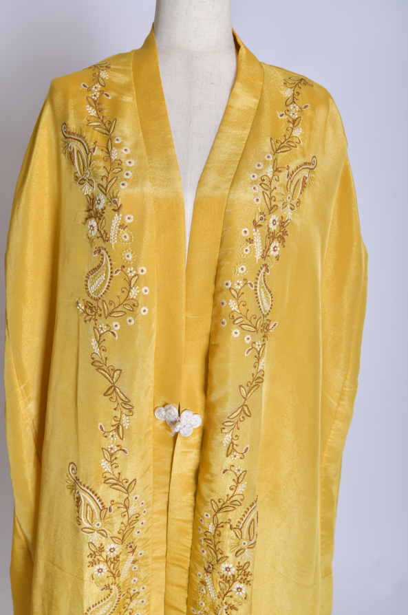 Zaed-E-Khubsurat Long Tissue Jacket - Yellow Chikankari (Handcrafted)