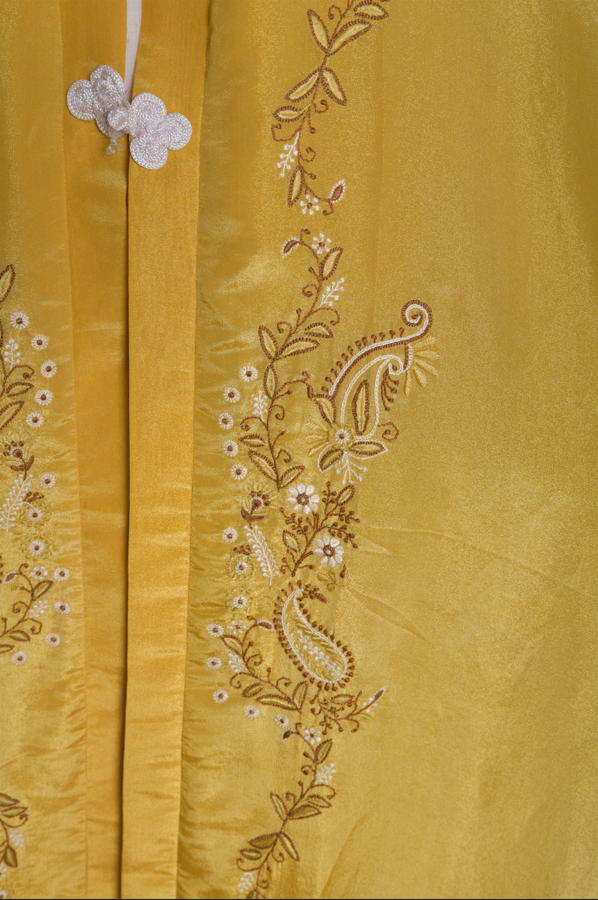 Zaed-E-Khubsurat Long Tissue Jacket - Yellow Chikankari (Handcrafted)