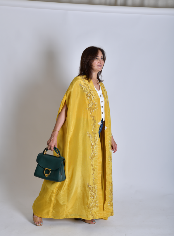Zaed-E-Khubsurat Long Tissue Jacket - Yellow Chikankari (Handcrafted)