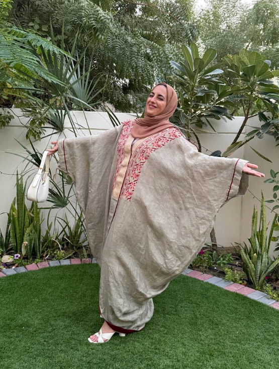 Olive Linen Gul Shrug - Hand-Embroidered Long Linen Shrug