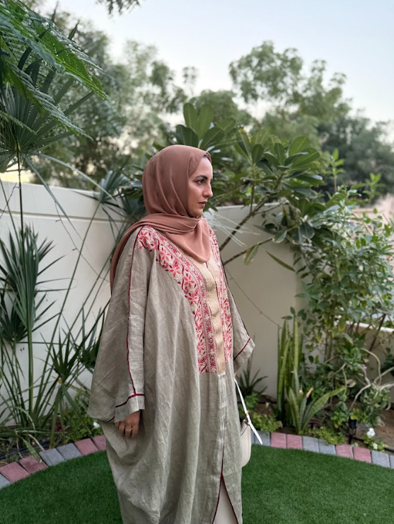 Olive Linen Gul Shrug - Hand-Embroidered Long Linen Shrug