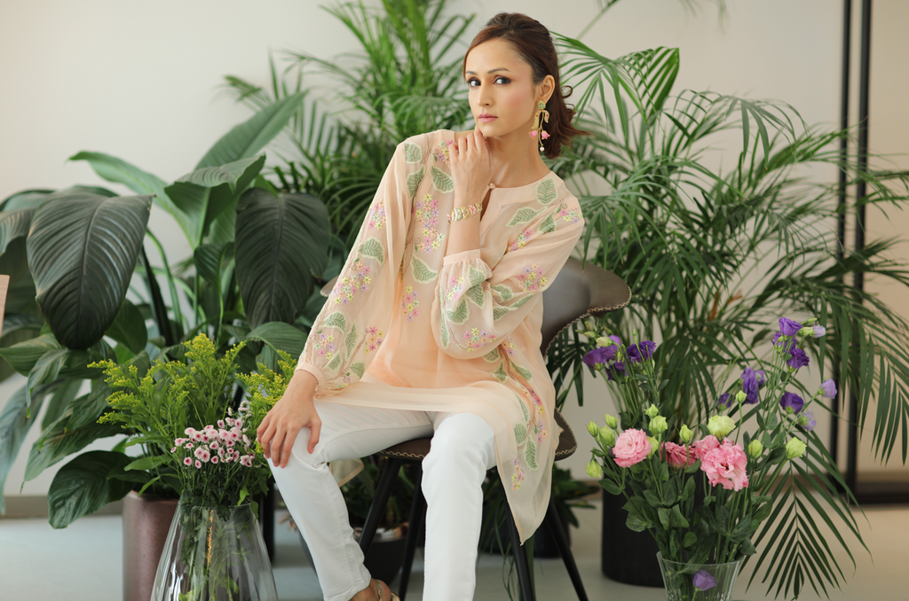 Blooming Vine Shirt - Sheer Chiffon Chikankari Shirt