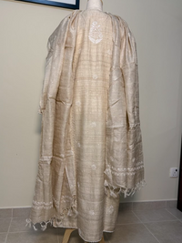 Pure Tussar Kurta Set with Dupatta - Fine Chikankari & Elegant Add-Ons