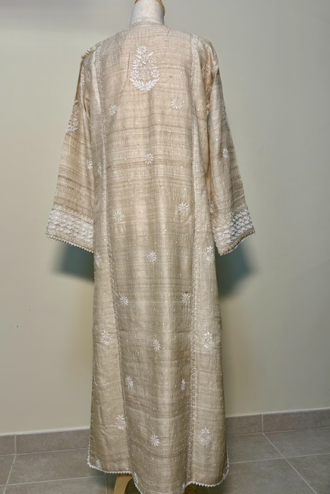 Pure Tussar Kurta Set with Dupatta - Fine Chikankari & Elegant Add-Ons