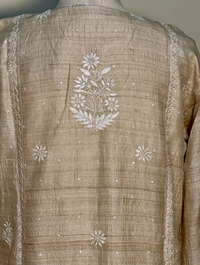 Pure Tussar Kurta Set with Dupatta - Fine Chikankari & Elegant Add-Ons