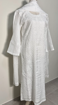 Pristine White Kota Suit with Dupatta - Fine Chikankari & Buta Detailing