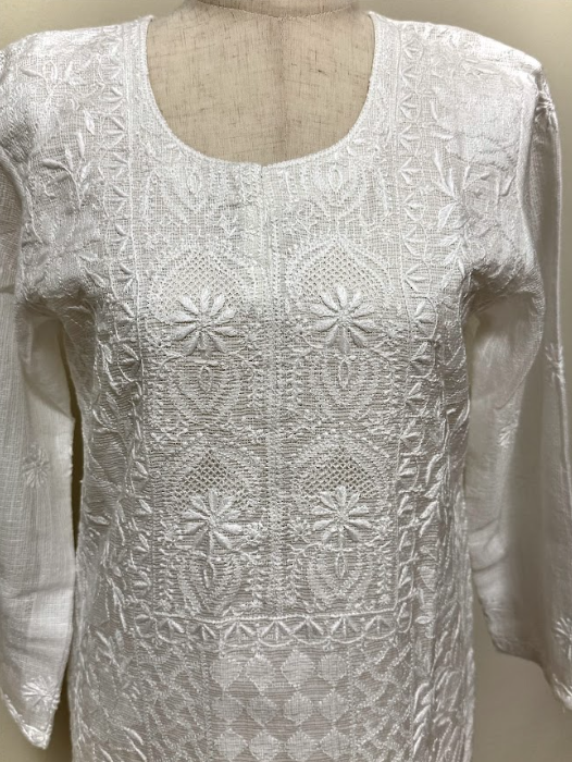 Pristine White Kota Suit with Dupatta - Fine Chikankari & Buta Detailing
