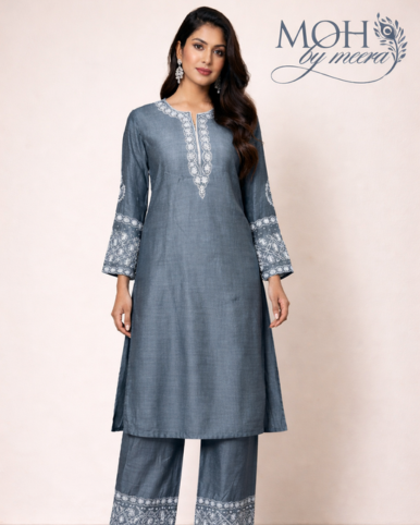 Mul Chanderi Co-ord Set with Farshi Salwar - Heavy Embroidery